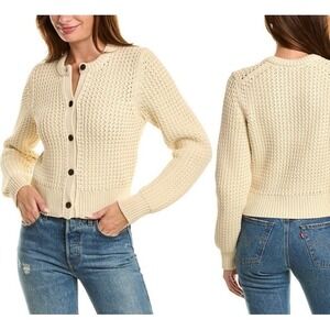Theory Womens Rickrack Cream Knit Cardigan Sz S Quiet Luxury Old Money Neutral